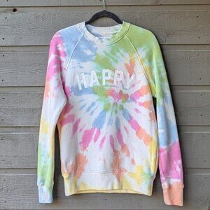 Spiritual Gangster Happy Old School TieDye Terry Sweatshirt Small Pastel Rainbow